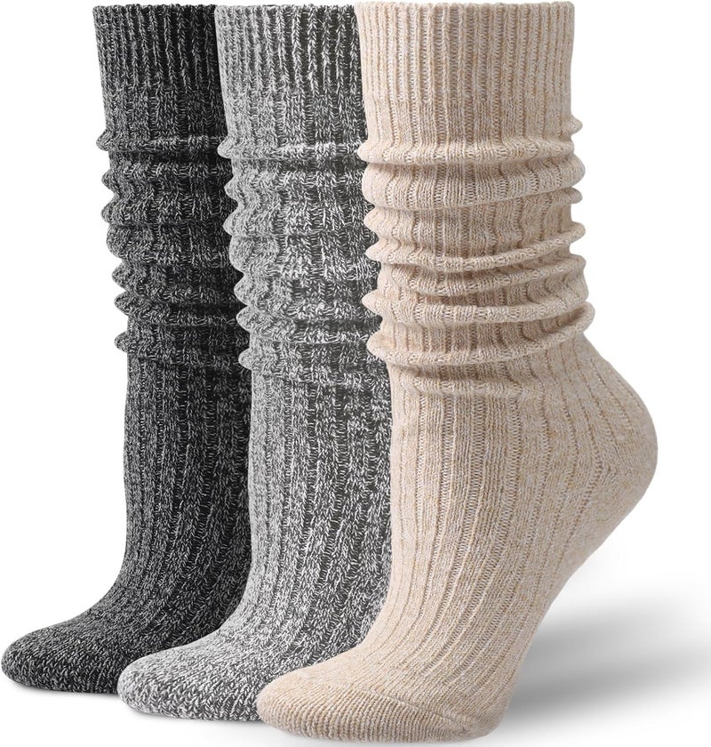 Pleneal 3 Pairs Slouch Scrunch Socks for Women, Long Slouchy Scrunchy Socks, Chunky Knee High Boot Sock - Image 1